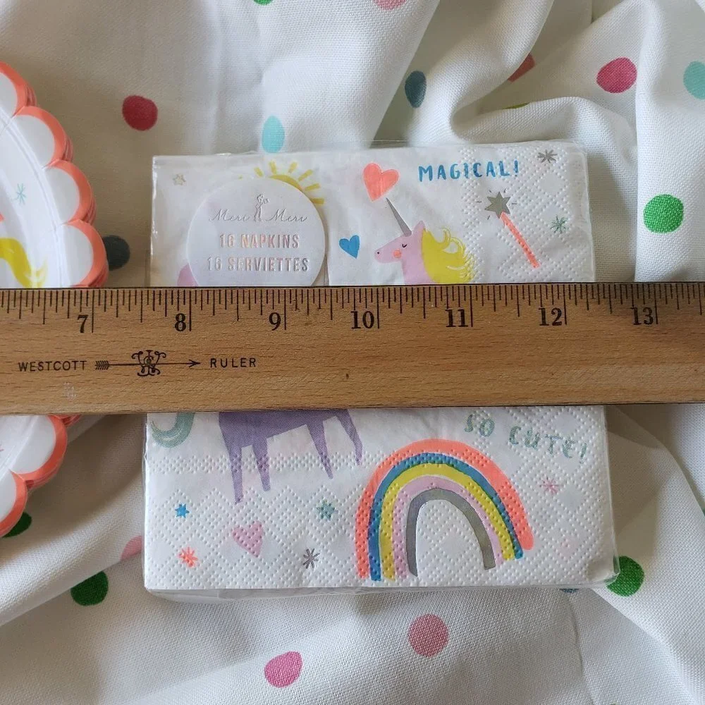 NWT - Meri Meri Unicorn Rainbow Paper Plates (8) and Paper Napkins (16)